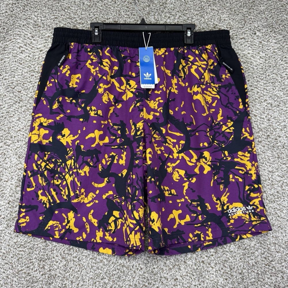 NEW Adidas Adventure AOP Swim Shorts Men's Size 2XL XXK Purple Gold Glory Mesh